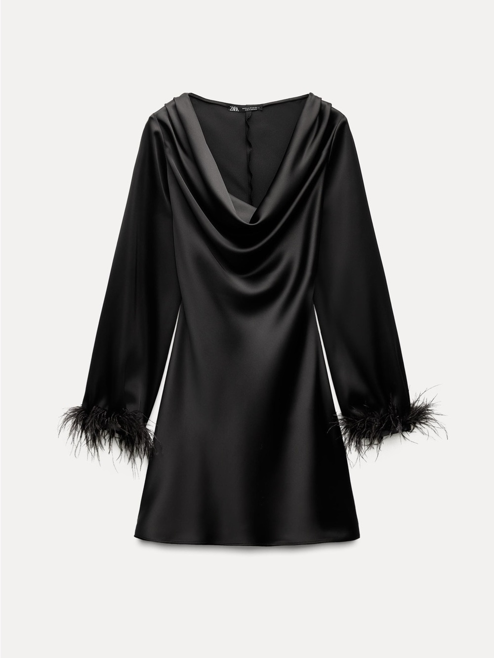 Zara Satin Effect Feather Detail Dress